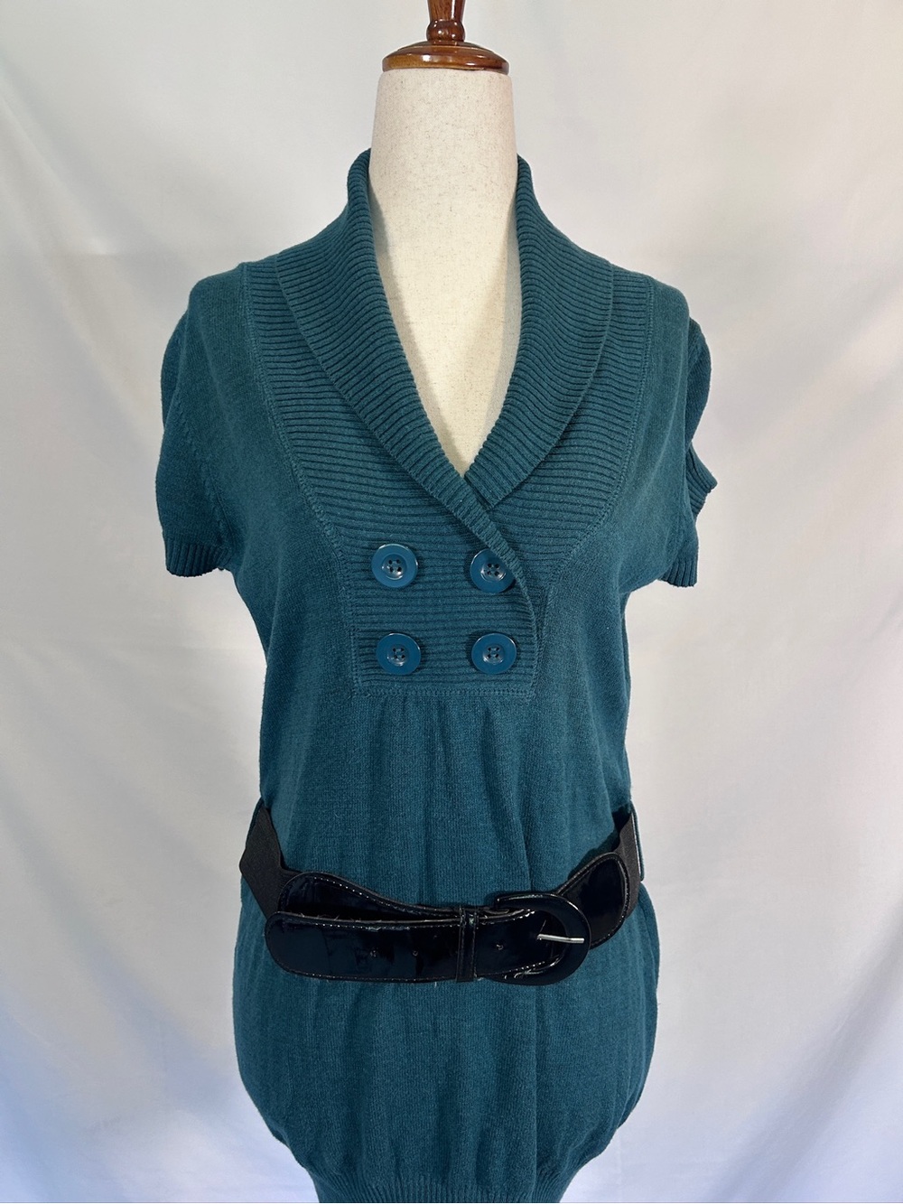 Y2K Sweater Project Teal V-Neck Short-Sleeve Button Tunic